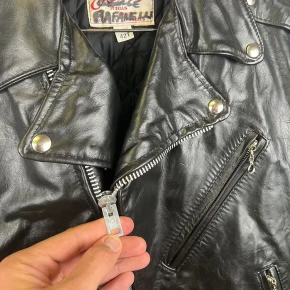 Vintage Excelled Biker Leather Jacket USA Size 42T / XL Tall - Picture 4 of 8